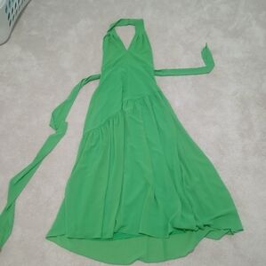 Badgley Mischka Lime Green Halter High-Low Dress